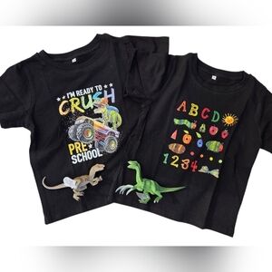 Kids Black Set Of 2 Graphic Tees With 2 New Dino Toys, Size 5